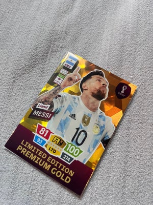 Samlekort, Fodbold kort, Lionel Messi limited edition premium gold 
Kortet er fra 2022 da han vandt 