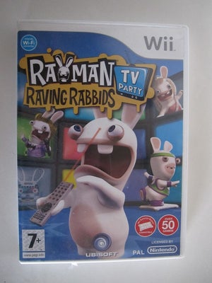 RAYMAN Raving Rabbids TV Party, Nintendo Wii, 
- i org æske med manual,
- Meget Flot Stand,
- (7+ år