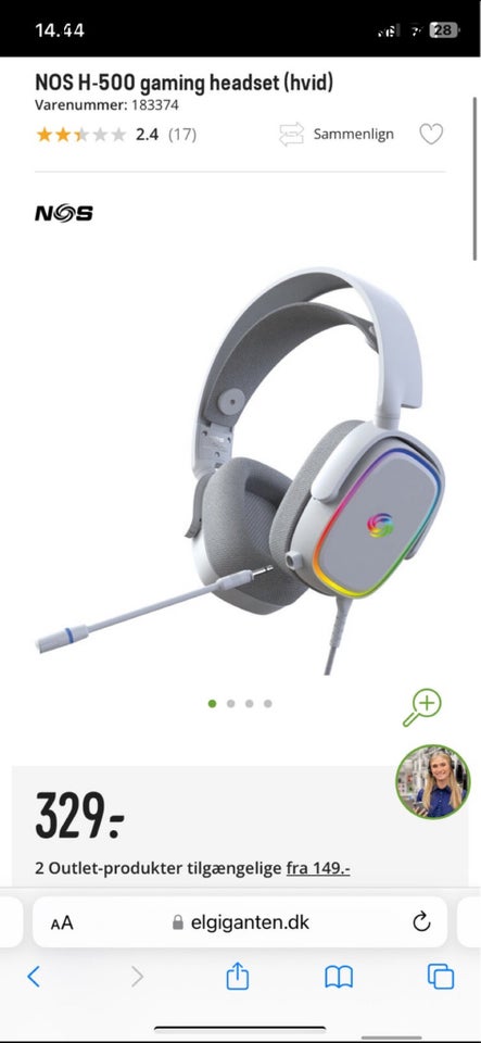 Gaming, NOS, NOS H-500 gaming headset (hvid)