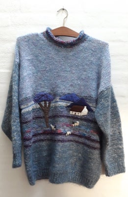 Sweater, Rosemarie B, str. One size, Blå nuancer, Mohair, uld, nylon, Næsten som ny, Irsk sweater. h
