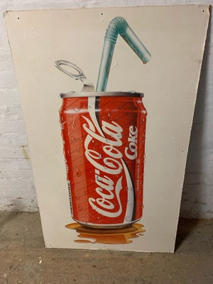 Trykt, motiv: Coca Cola Coke dåse med sugerør , b: 60 h: 100, Plakat et ældre end 30 år
Sat op på ma