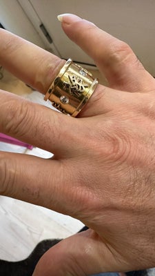 Ring, guld, 585, Super cool herrering I massiv 14 karat guld med japanske tegn for tro, håb og kærli
