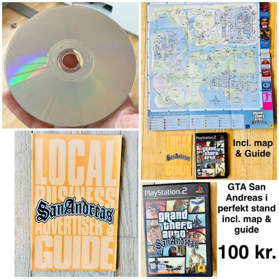 GTA San Andreas m. map & guide i perfekt stand, PS2, action, Sender gerne på købers regning - og ell