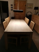 Spisebord m/stole, Sæbebehandlet eg, b: 90 l: 180