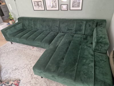 Chaiselong, velour, 4 pers. , Wave, Wave chaiselong højrevendt mørkegrøn letto velour sofa.
 68x283x