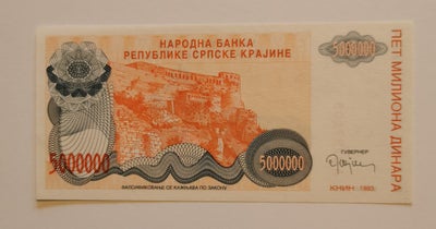 Østeuropa, sedler, CROATIA - SERBIAN KRAJINA 5.000.000 DINARA 1993 BANKFRISK pr24