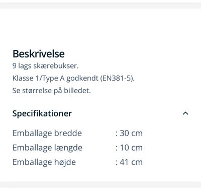 Skærebukser, Sprit nye str XXL fra Texas. Klasse 1. 9 lag. Kan afhentes i Kbh, Helsingør eller Udsho