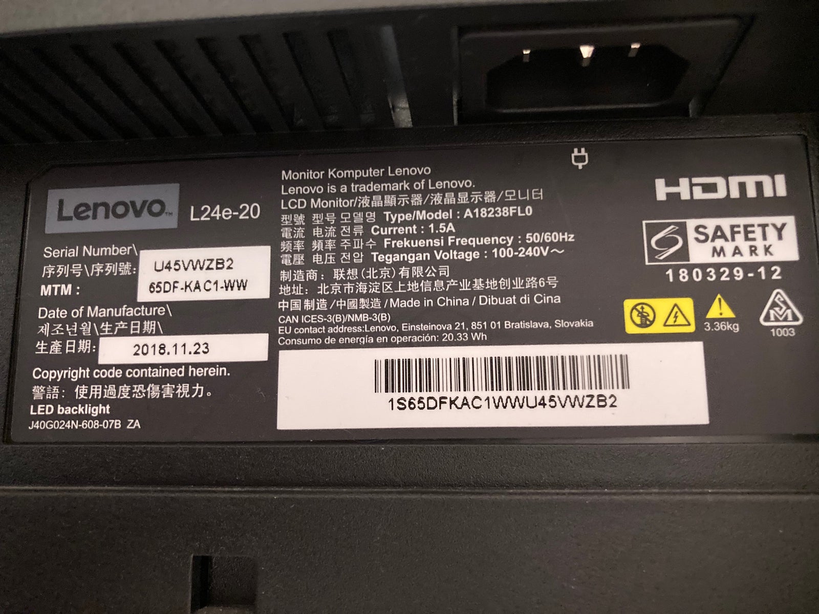 Lenovo, fladskærm, L24e-20