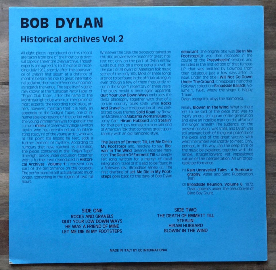 LP, Bob Dylan, Historical Archives Volume 2