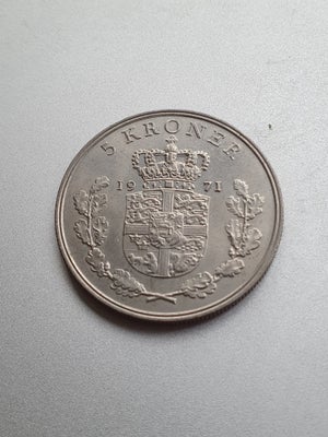 Danmark, mønter, 5 kroner, 1971, Frederik IX (1960-72). Nikkel. Cirkuleret, men ret pæn stand.