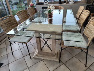 Spisebord, Glas/travertin (marmor), ilva, b: 110 l: 180, lækkert stort spisebord som tåler lidt af h