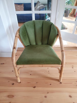 Fletstol, træ, Smuk, 100% velholdt bambus lænestol med lysegrøn polstring i grov velour. Super behag