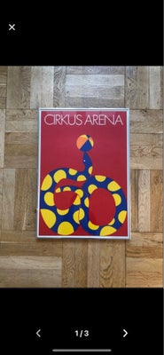 Plakat i ramme, Per Arnoldi, motiv: Slange cirkus, b: 48 h: 68, Kunst til børneværelset. 
Indrammet 