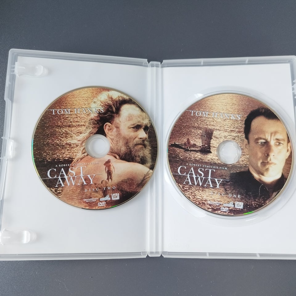 Castaway. Tom Hanks, instruktør Robert Zemeckis, DVD