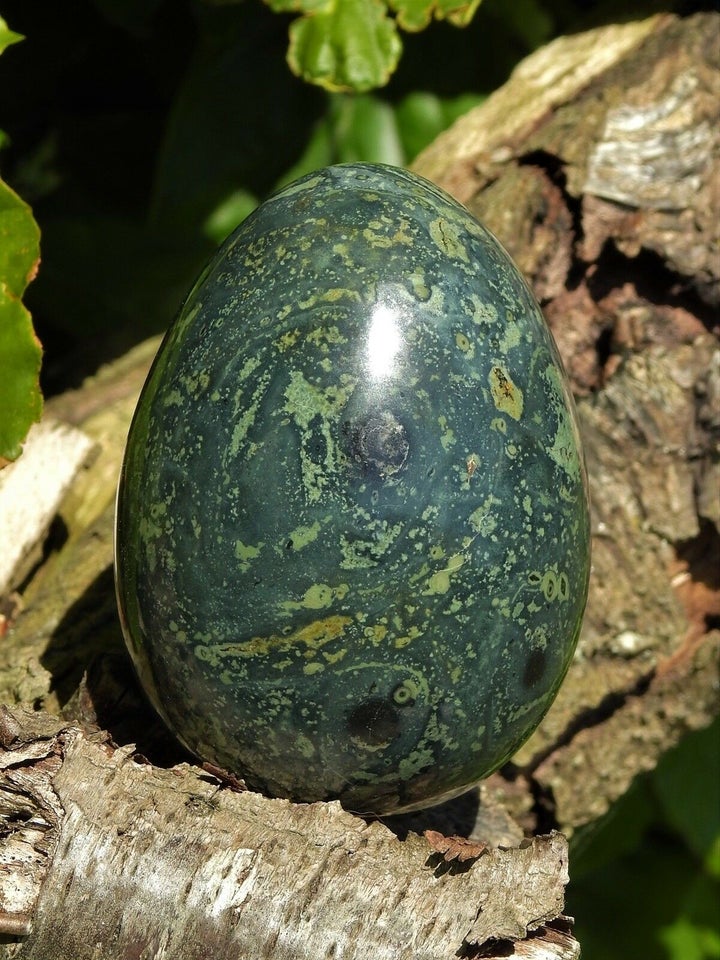 Smykker og sten, Stort Kambaba jaspis "æg". 493 gram. 8,7 cm