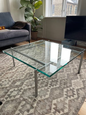 Sofabord, Poul kjærholm, glas, b: 80 l: 80, PK61™ sofabord med bordplade i glas og stel i satinbørst