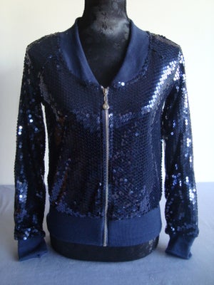 Jakke, str. 38, QED London,  Mørkeblå paliet jakke,  100% Polyester,  Næsten som ny, Medium.

Style 