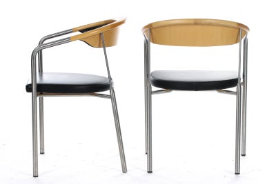 Spisebordsstol, Henrik Tengler

Seks armstole, model 'Chairman' med stel af børstet stål, kopstykke 