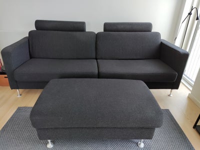 Sofa, uld, 4 pers. , Hurup, Koksgrå 4 pers. sofa (2x2 personers sat sammen) med nakkestøtter og Puff