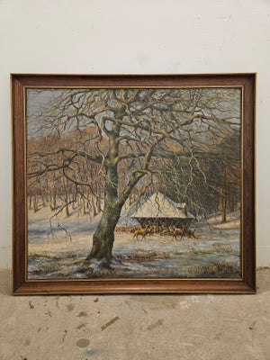 Oliemaleri, Rumohr, motiv: Dyr, stil: Naturalistisk, b: 80 h: 70, Rumohr maleri i olie, inkl træramm