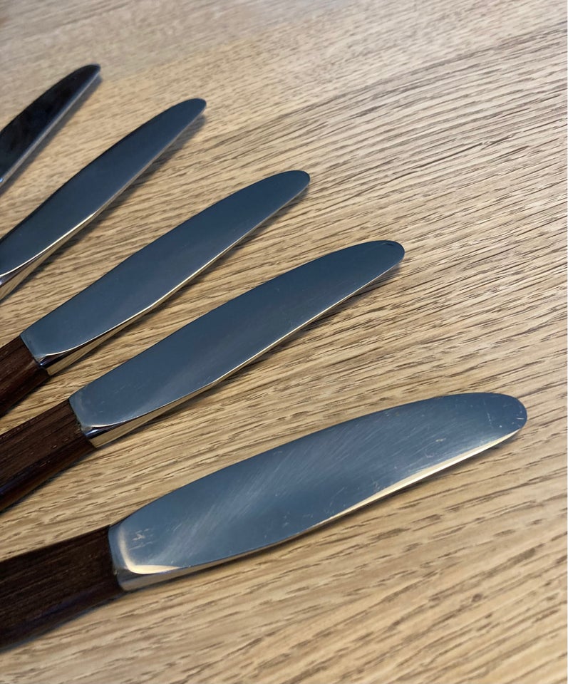 Bestik, 6 knive med teak skaft, Lundtofte