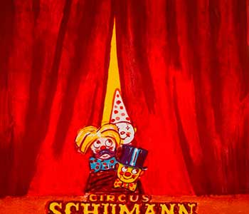 Litografi, Erik Stockmarr, motiv: Cirkus Schumann, fantastisk plakat tegnet af Erik Stockmarr.

Denn