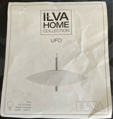Anden loftslampe, Ilva, UFO lampe fra Ilva Home Collection

Dia 50 cm.

Aldrig brugt.

