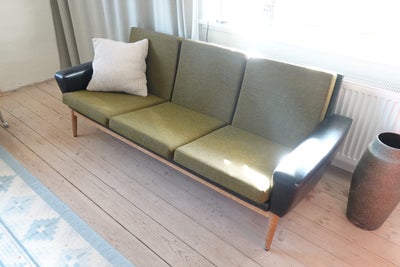 Vintage sofa, grøn og læder med teak stel