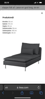 Chaiselong, Ikea Søderhamn chaiselong i mørkegrå.
Stort set ikke brugt, da den har stået på mit kont