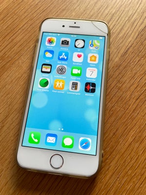 iPhone 6, 16 GB, hvid, Rimelig, Meget brugt med lille revne i skærm. Cover medfølger. Kan prøves før