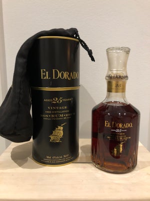 Flasker, El Dorado 25 års rom, 1986 destillat. Uåbnet i indpakning.