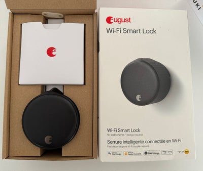 Smart lock, August, Smart lock, fungere med Google, Apple Homekit og Alexa. 
Indbygget bridge så den