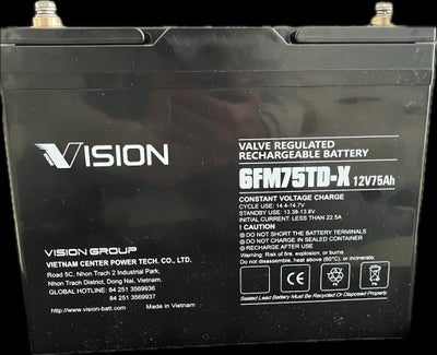 Vision, Batteri "Vision" 12V75Ah for campingvogn
Fik ny mover inkl. batteri. Aldrig brugt. 