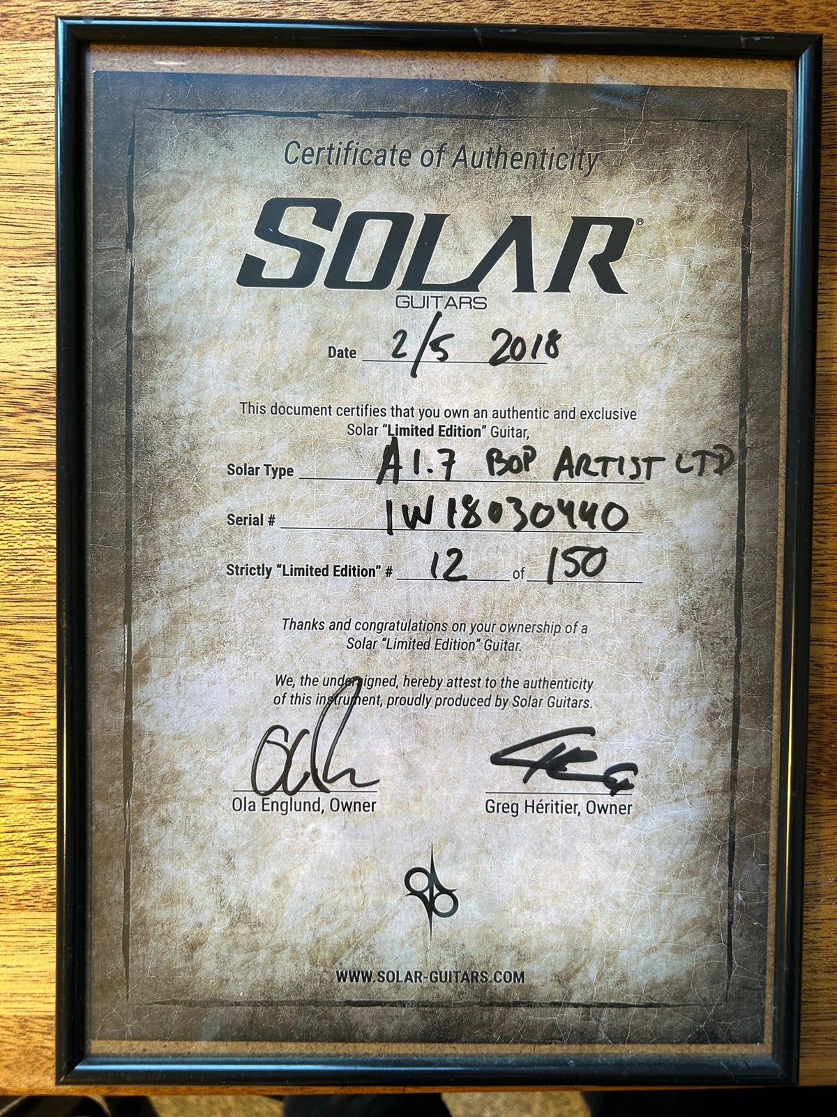 Elguitar, andet mærke Solar A1.7 BOP Artist ltd