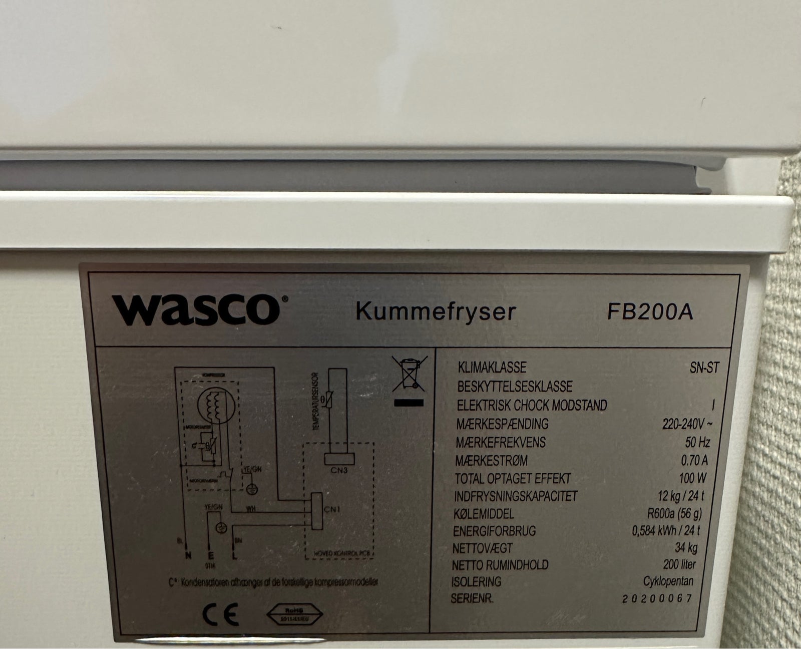 Kummefryser, Wasco FB200A, 200 liter