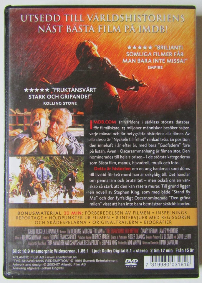 The Shawshank Redemption, instruktør Frank Darabont, DVD