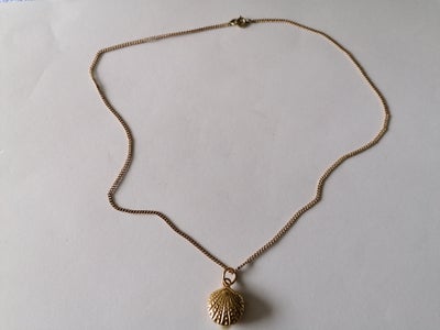 Halskæde, forgyldt, Halskæde med musling og en hvid perle i ingen stempler selve smykket måler 1,5 x