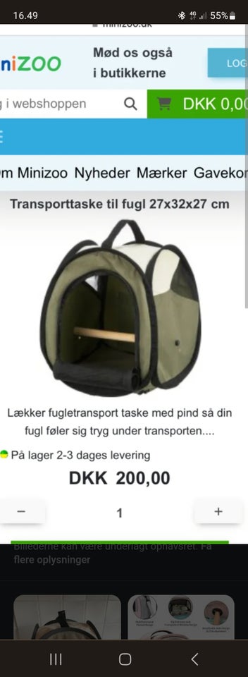 Transporttaske til fugl