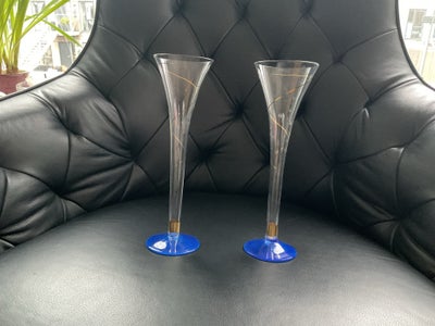 Glas, Champagne glas, 6 stk champanieglas, som ny. Blå fod og guld pynt. 25 cm høj