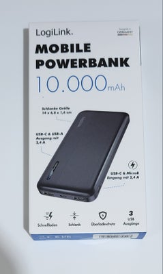 Batteri, t. andet mærke, Powerbank, Perfekt, Ny og uåbnet power bank
10000 mAh