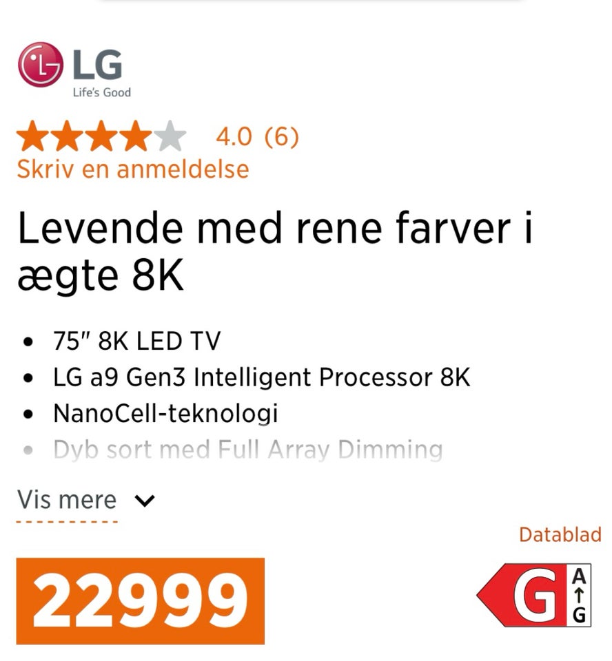 LG 75” 8K NANOCELL TV , b: 1673 d: 359 h: 1029