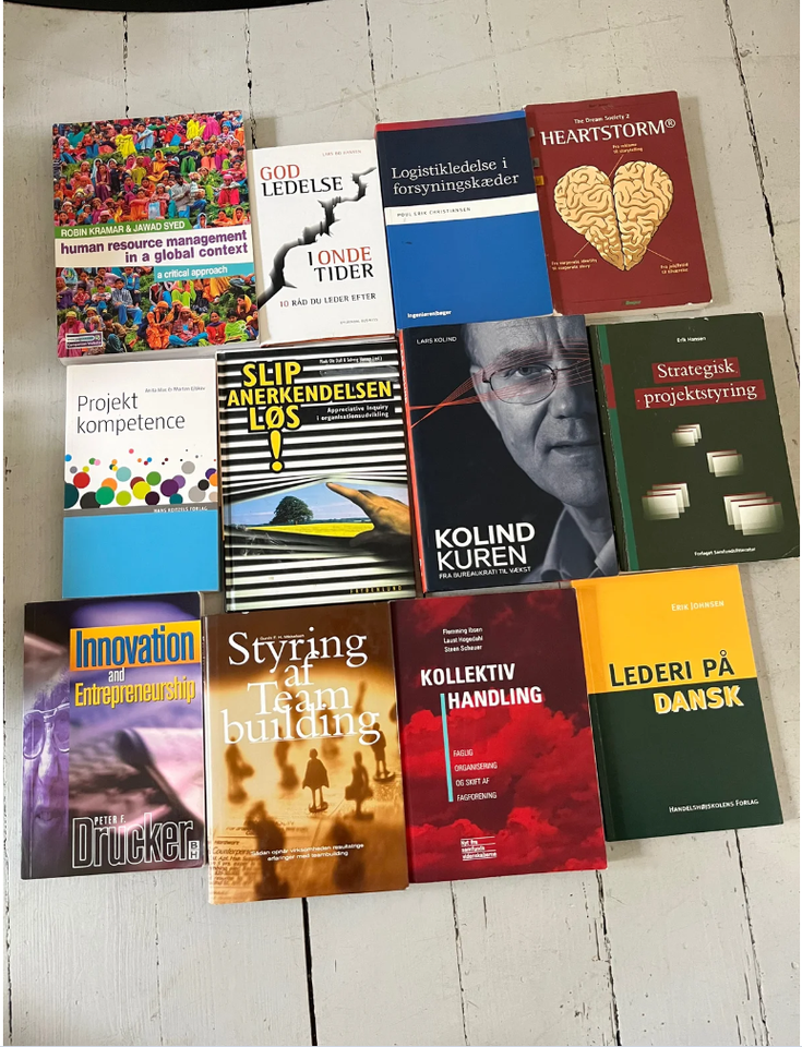 Diverse ledelsesbøger, emne: organisation og ledelse