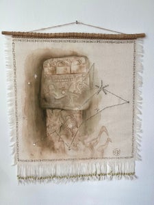 Painting with henna/embroidery on raw linen