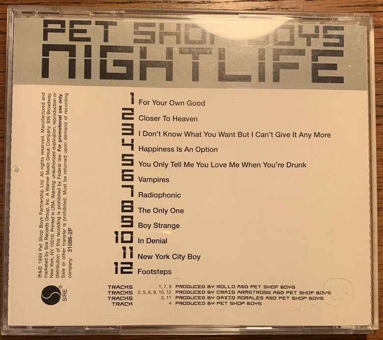 Pet Shop Boys: Nightlife (US promo), electronic