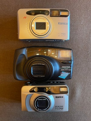 Pentax, 3 forskellige - Pentax og Konica., Perfekt, 3 forskellige kameraer - alle 3 næsten ikke brug