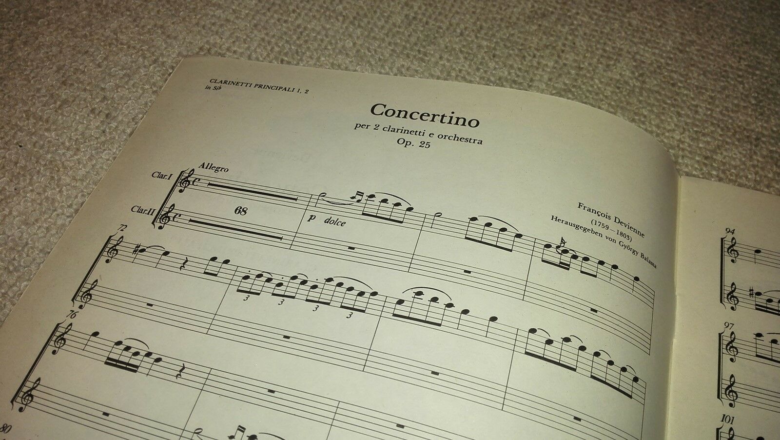 Noder, Devienne Concertino for 2 klarinetter og klaver