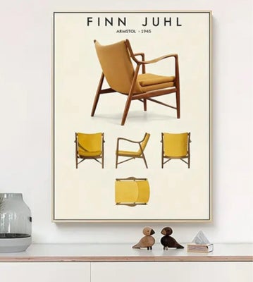 Plakat, motiv: Finn Juhl model 45, b: 30 h: 40, Plakat trykt på lærred.
Motiv, Finn Juhl armstol mod