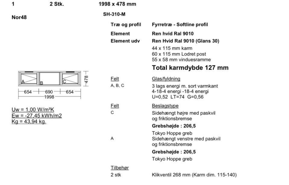 Sidehængt, træ/alu