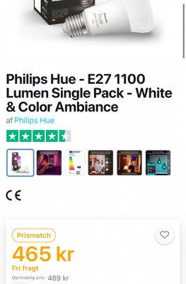 Pære, Philips, Hue 1100 White and Color ambiance pære sælges.
Helt ny.
OBS: kun 1 stk. pære.

