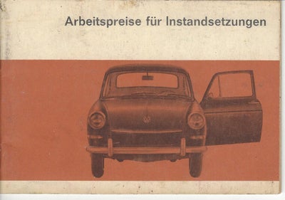 Værkstedspriser for reparationer af VW 1500/1600 /, VW 1500 / 1600, Prisliste med værkstedspriser i 